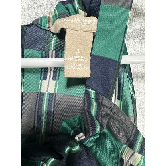 BANANA REPUBLIC Green Navy Blue Tank Top Halter Tie Back Silky Satin Size Small - Picture 3 of 6